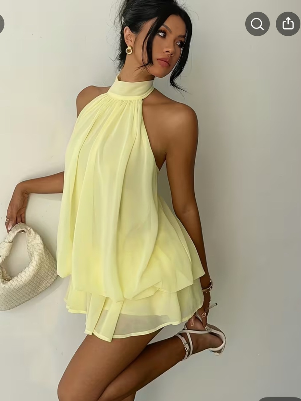 Sleeveless Halter Layered Mini Dress - Yellow